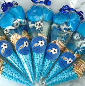 Personalised BLUE FOOTBALL Pre-Filled Sweet cone Party Bags Birthday Favours - Picture 1 of 2