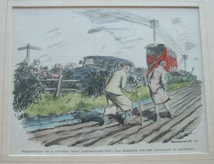 Antique Humour Print c.1900s | Beauchamp Motoring Cartoon | Mounted | Comedy Art - Picture 1 of 1