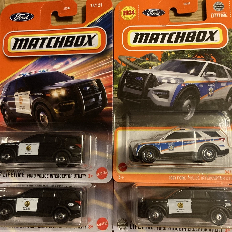 MATCHBOX 2024 36 WHITE & 2025 #75 BLACK 2023 FORD POLICE EXPLORER UTILITY  4 PCS - Image 1 of 4