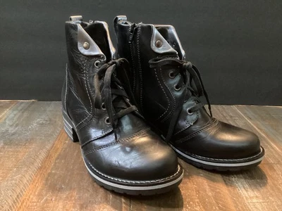 Dromedaris Karissa Lace-up/zip black leather ankle combat boots sz 37/6.5-7 - Image 1 of 4