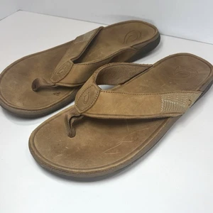 Sandalias Olukai Ohana Hombres 11 Marrón Cuero Tanga Chanclas Zapatos Agua Tuahine - Imagen 1 de 7