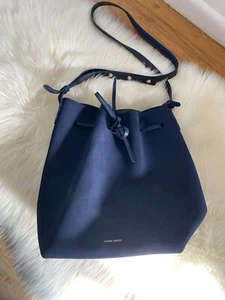 Mansur Gavriel Navy Suede Large Bucket Bag Drawstring Crossbody It Girl Bag - Picture 1 of 16