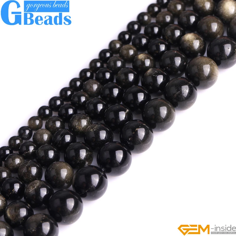 Natural Round Golden Obsidian Stone Beads for Jewelry Making Design Strand 15" - Image 1 of 4
