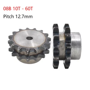#40 08B Doble Fila Hebra Cadena Drive Piñón 10T - 60T Paso 12.7mm 45# Acero - Imagen 1 de 39