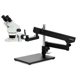 Microscopio zoom estéreo trinocular Amscope 7X-45X + soporte articulado + luz 70 LED - Imagen 1 de 8