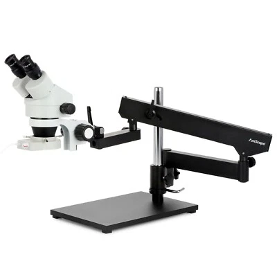 Microscopio zoom estéreo trinocular Amscope 7X-45X + soporte articulado + luz 70 LED Foto 1 de 4