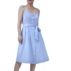 J.Crew Women’s Blue And White Striped Seersucker Midi Dress Size 12 - Picture 1 of 11