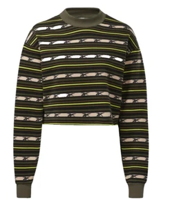 REEBOK Camp Rayas Cuello Redondo Top Recortado Clásico Estampado Sudadera Mediana - Imagen 1 de 19