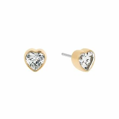 MICHAEL KORS Yellow Gold Stud Earrings Single Crystal Heart  MKJ6019710 + MK BOX - Image 1 of 4