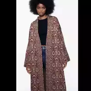 Zara long jacquard knit coat special edition oversize size S cardigan Coatigan - Picture 1 of 14