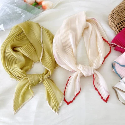Women's Thin Scarves Pleated Neck Scarves Wrinkled Solid Color Small Scarf *CA - Image 1 of 4