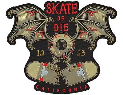 Skate Or Die Large Embroidered Biker Back Patch Vest Jacket Denim Rider Custom - Image 1 of 2