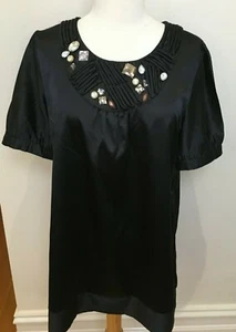 GABRIELLA FRATTINI Black Silk Cotton Short Metallic Sleeve Bead Neckline Top 10 - Picture 1 of 8