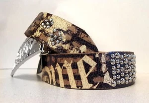 SMET AUDIGIER cintura righe PELLE borchiata MARRONE L nuova con etichetta! - Foto 1 di 5