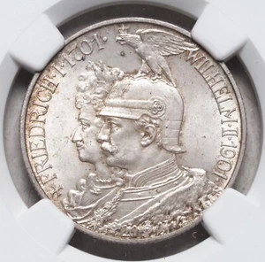 1901, Prussia, Wilhelm II. Silver 2 Mark "Kingdom Bicentennial" Coin. NGC MS-65! - Picture 1 of 3