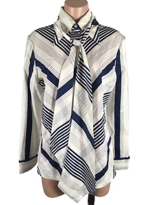 Vintage 60s Donnkenny Blouse Shirt Pussywillow Point Collar Striped 15/16 PLUS - Picture 1 of 7
