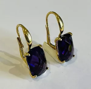 18ct Gold Earrings Amethyst Continental Hinge Fittings 750 UK Hallmark - Picture 1 of 6