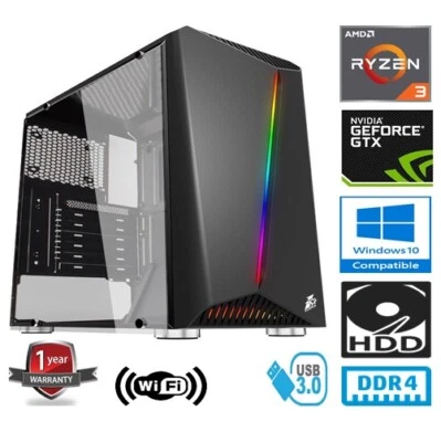 AMD RYZEN 3 3200G 3.6GHz QUAD CORE 8GB DDR4 1TB HD GEFORCE GTX1650 4GB GAMING PC - Image 1 of 4