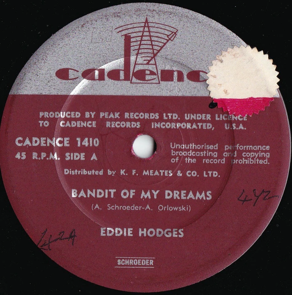 Eddie Hodges ORIG OZ 45 Bandit of my dreams VG+ ’62 Cadence 1410 Rock Pop - Image 1 of 1