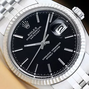 ROLEX HERREN DATEJUST SCHWARZES ZIFFERBLATT 18K WEISSGOLD LÜNETTE & EDELSTAHLUHR - Bild 1 von 7