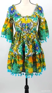 NUEVO ANTICA SARTORIA LIMONES Y FLORES Mini Vestido Cuentas Bordado 100% Algodón OS - Imagen 1 de 24
