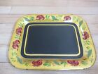 Vintage Tole Black Hand Painted Metal Tray 12 1/4" x 9 1/2" Gold Floral Edge