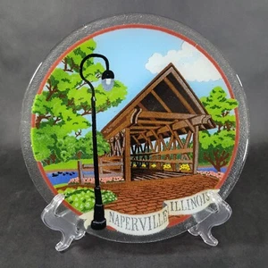 Peggy Karr Naperville Illinois überdachte Brücke verschmolzene Kunst Glasplatte signiert - Bild 1 von 8