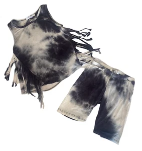Joah Love girls 2pc tie dye fringe tank top and bike shorts outfit set 5 - Picture 1 of 2
