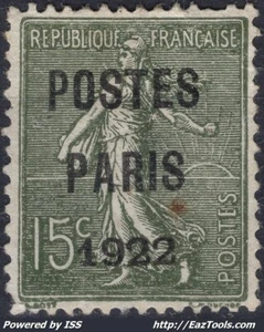 FRANKREICH TYP SEMEUSE PREO POSTES PARIS 1922 NR. 31 OHNE GUMMI ANSEHEN - Bild 1 von 2