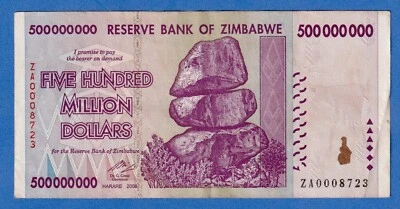 ZIMBABWE 500 MILLION DOLLARS 2008 P-82 CIRCULATED REPLACEMENT NOTE ZA0008723 - Image 1 of 3