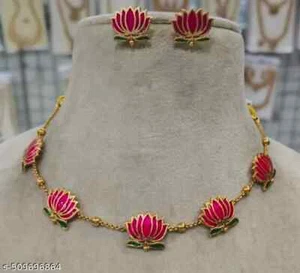 Bollyw ood Traditonal Women's Gold Plated South Indian Necklace with Earrings - Picture 1 of 6