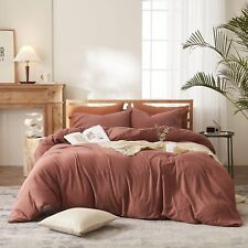 Brick Red Duvet Cover King Size Jersey Knit Cotton Bedding Set Simple Style S...