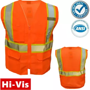Hi Vis ANSI Class 2 Reflective Tape Work Safety Orange Vest High Visibility - Picture 1 of 5