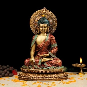 Buddha Statue Handmade Carving Statue Table Desk Decor Meditating Idol Monk 25cm - Picture 1 of 8