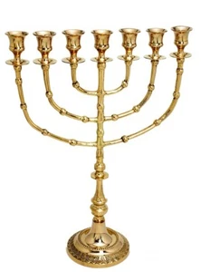 Menorah tempio XXL - 7 rami - altezza 16 pollici (40 cm) ottone Gerusalemme Menorah - Foto 1 di 9