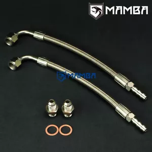 Turbo Water Line Kit 6AN 3/8" Hose 90Deg-3/8"Barb 70cm Garrett GT3582R GTX3582R - Picture 1 of 5