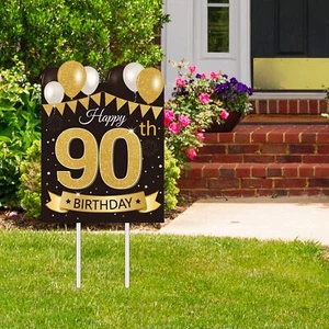 Large Happy 90th Birthday Decorations for Men Black Gold 90 Birthday Yard Sig... - Picture 1 of 7
