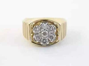 2Ct Round Lab Created Diamond Men Cluster Engagement Ring 14k Yellow Gold Plated - Picture 1 of 6