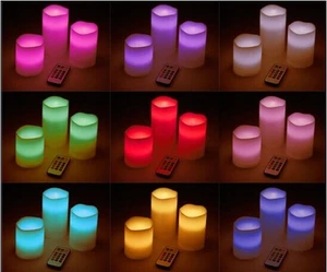 Candles Pillar Set x 3 LED Remote Control Colour Flameless Wedding Battery Opera - Picture 1 of 9
