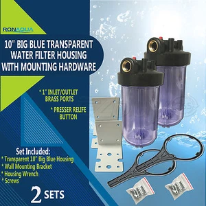2 Transparent Big Blue Housings 10" for Whole House Water Filtration System. - Picture 1 of 9