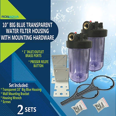 2 Transparent Big Blue Housings 10" for Whole House Water Filtration System.  - Image 1 of 4