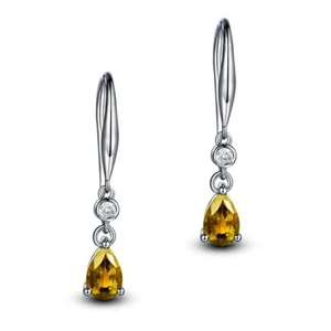 925 Sterling Silver Water Drop Shape Citrine & Zircon Earrings UK Seller - Picture 1 of 5