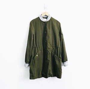 Chaqueta Zara Utility Ligera Mediana Verde Ejército Longline Ajustable Parka - Imagen 1 de 7