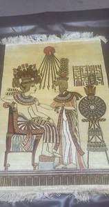 Hereke Silk Rug 24.5 By 37 Pharaoh And Queen For Ancient Egypt Lovers - Picture 1 of 2
