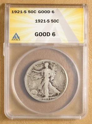 1921 S Walking Liberty Half Dollar ANACS G6 - Image 1 of 2