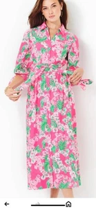 Nuevo con etiquetas Vestido camisero midi Lilly Pulitzer Roxie rosa VALE LA PENA MIRAR AMRITA - Imagen 1 de 8