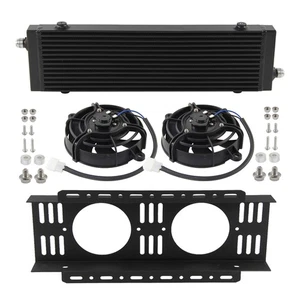 Universal Bar&Plate Cross Flow Large AN10 Oil Cooler+ Dual 5.5'' Electric Fan - Picture 1 of 12