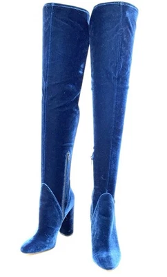 ALDO Blue Velvet Over The Knee Block Heeled Boots Size 9 M Pull On With 1/2 Zip - image 1 of 4
