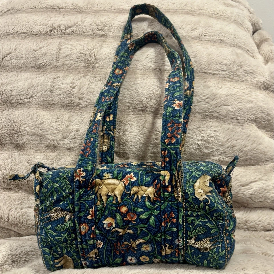 Vintage Vera Bradley Animal Kingdom Blue Print Shoulder Bag Elephant Zebra Plant - Image 1 of 4