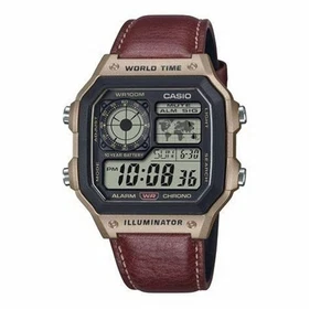 Casio AE-1200WHL-5A Digital World Time Braun Lederband Herren Retro - Bild 1 von 3